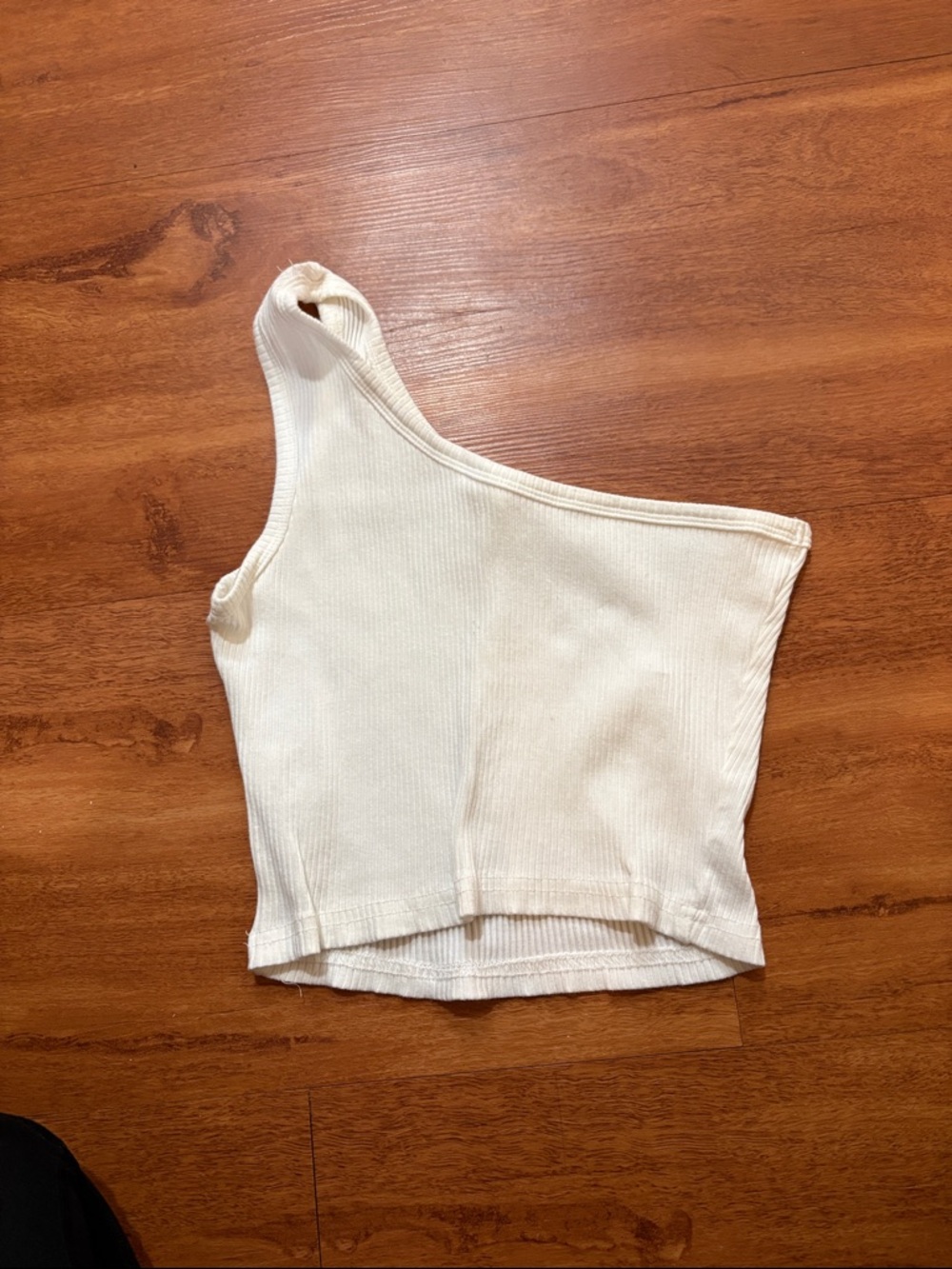 One-Shoulder Ribbed Tank Top - Cream